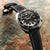 Black Cordura sailcloth watch strap with grey stitching