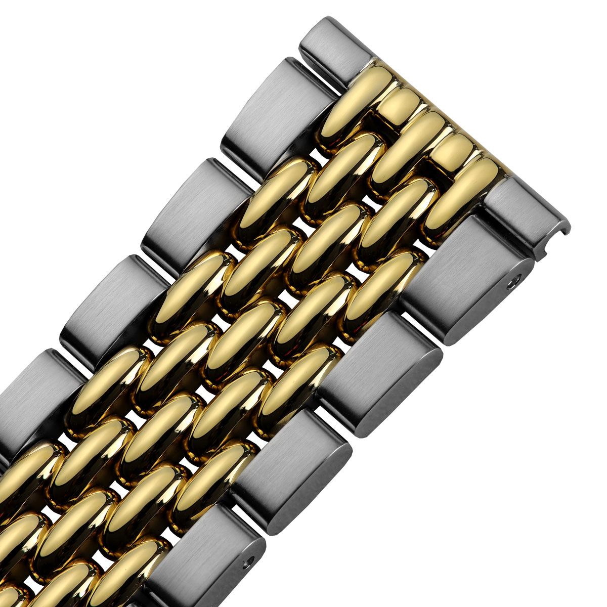 Beads Of Rice Two Tone Straight End Link Steel Watch Bracelet