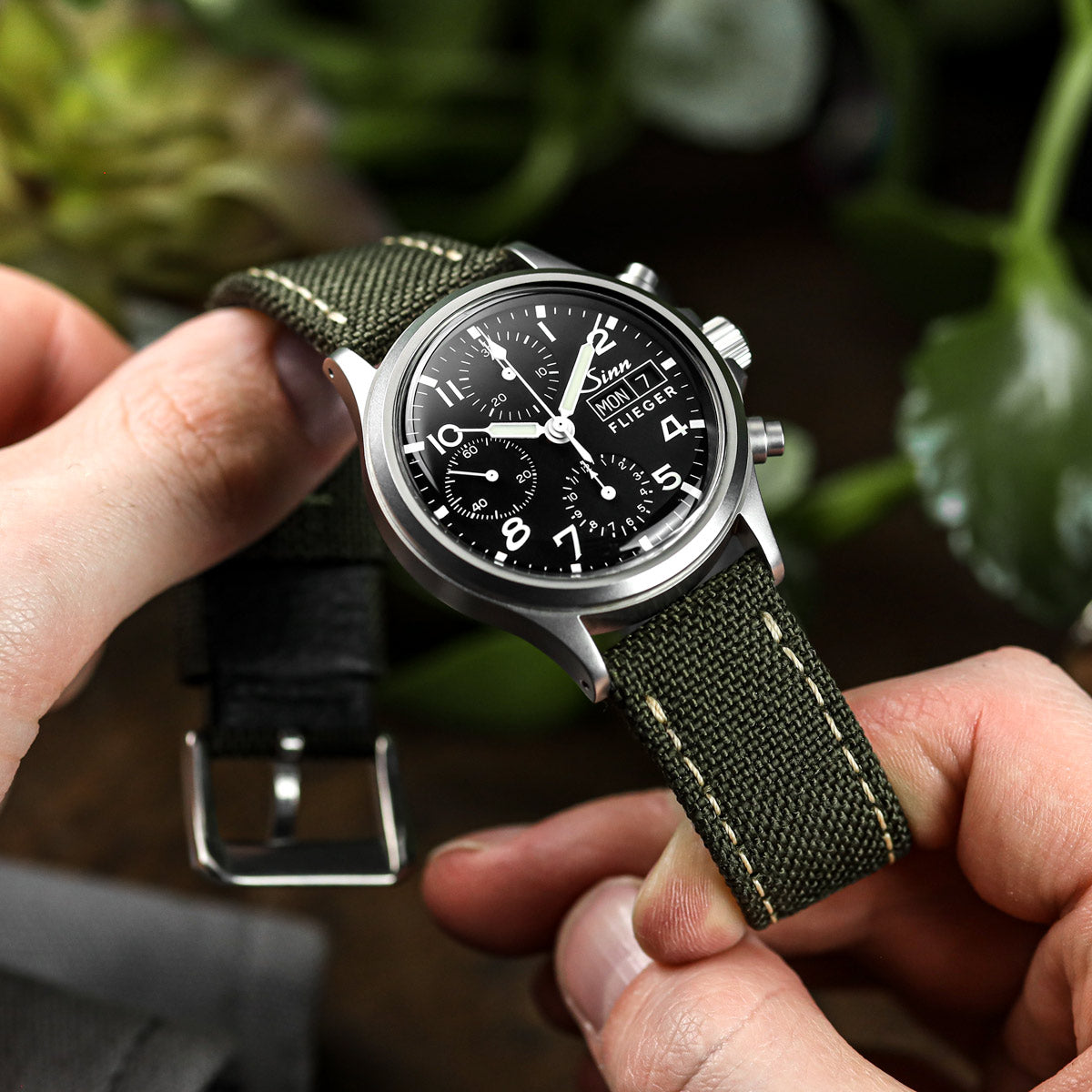 Deluxe Nylon Nato Watch Strap Black One Stripe Green