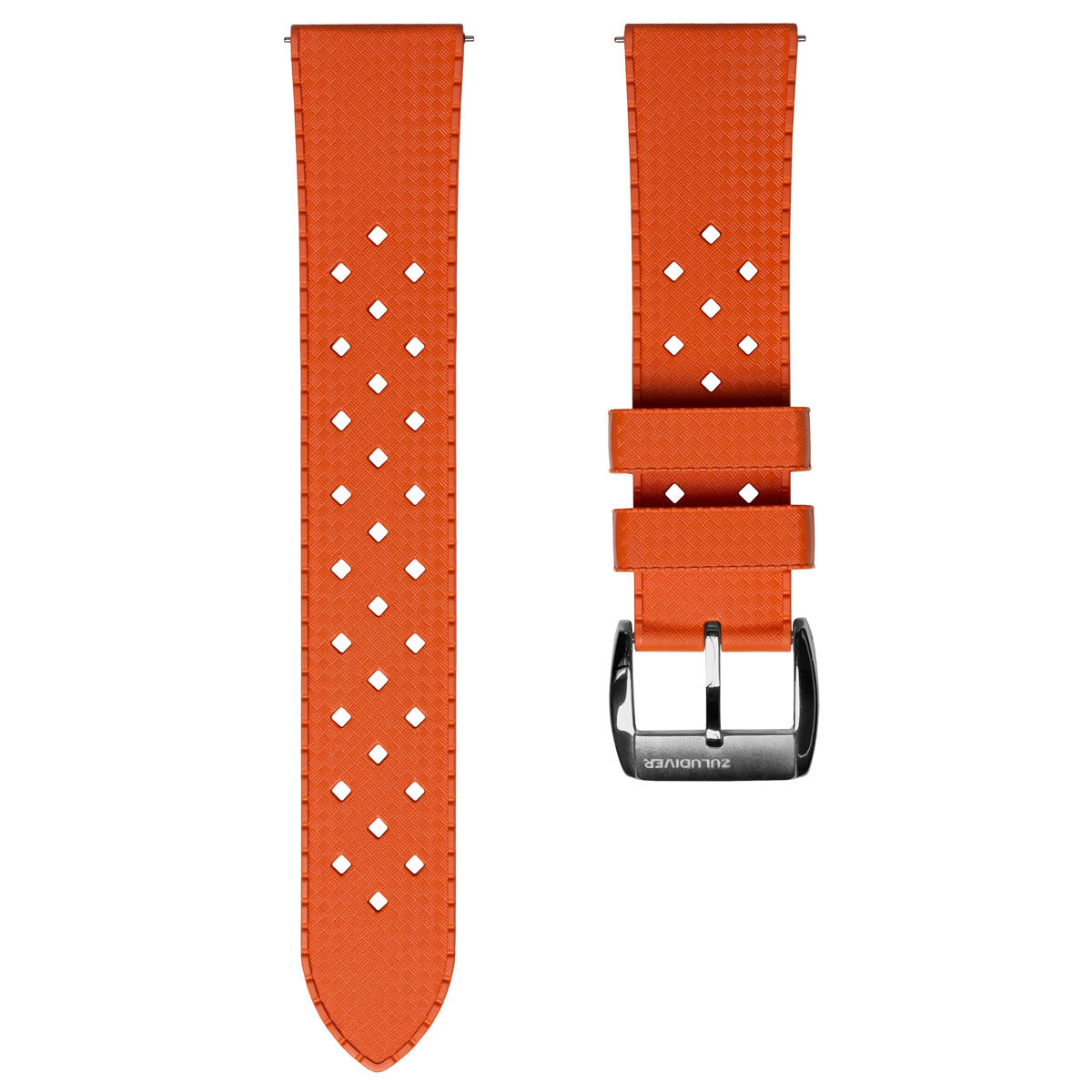 ZULUDIVER Modern Tropical Watch Strap (MkII) - Orange - Silver Hardware -  20mm / Straight (Seiko Style)